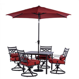 Montclair 5-Piece Patio Dining Set with 4 Swivel Rockers, 40" Square Table, and 9-Ft. Umbrella