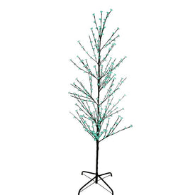 6' Pre-Lit Enchanted Garden Cherry Blossom Flower Artificial Spring Tree with Green LED Lights