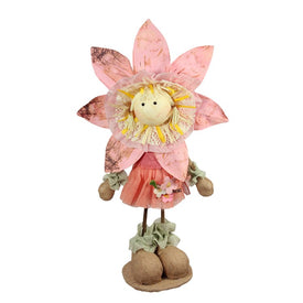 21.5" Pink Tan and Light Green Spring Floral Standing Sunflower Girl Decorative Figure