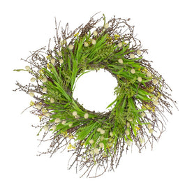 18" Green and Yellow Burrs and Brush Artificial Floral Spring Wreath