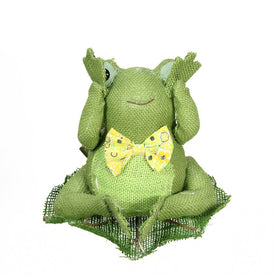 8" Green Yellow and White Decorative Sitting Frog Spring Tabletop Decoration