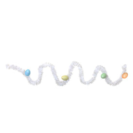 25' Unlit White Spring Tinsel Garland with Easter Eggs