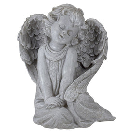 8.75" Gray Sitting Angel with Wings Outdoor Garden Statue