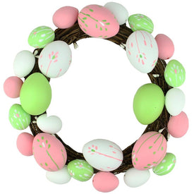 10" Pink and Green Floral Stem Easter Egg Spring Grapevine Wreath