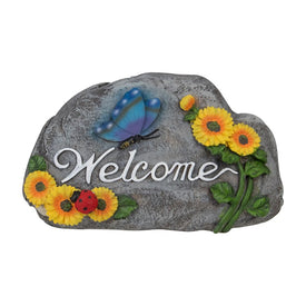 10.5" Gray Spring Butterfly and Sunflower "Welcome" Outdoor Garden Stone