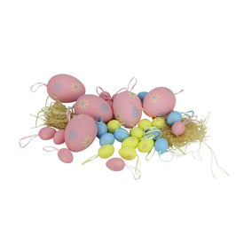 3.25" Pastel Pink and Yellow Spring Easter Egg Ornaments Set of 29