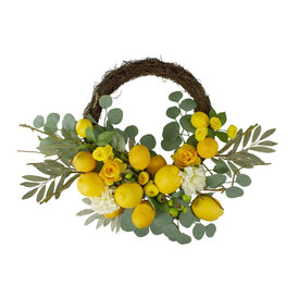 18" Yellow Lemons and Flowers Artificial Floral Spring Wreath