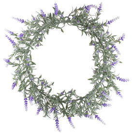 16" Pre-Lit Artificial White LED/Purple Lavender Spring Wreath with White LED Lights