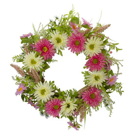 23" Pink and Yellow Chrysanthemum and Berry Floral Spring Wreath
