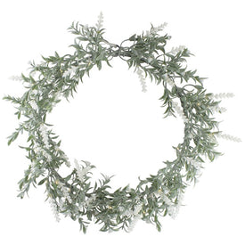 16" Pre-Lit Artificial White LED Lavender Spring Wreath with White LED Lights