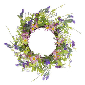 20" Purple and Pink Lavender and Wildflower Artificial Floral Twig Wreath