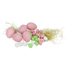 3.25" Pastel Pink and White Painted Floral Egg Ornaments Club Pack of 29
