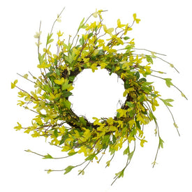 20" Yellow Forsythia and Leaves Artificial Spring Floral Wreath