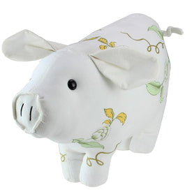 13.25" White Soft Green and Yellow Floral Pig Spring Tabletop Decoration