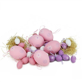 3.25" Pastel Pink and Purple Painted Floral Spring Easter Egg Ornaments Set of 29