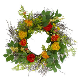 20" Orange and Yellow Ranunculus and Rose Floral Spring Wreath