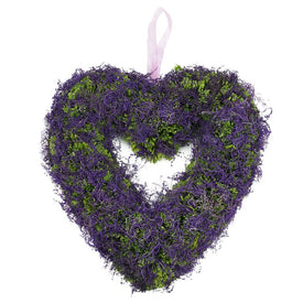 14.5" Unlit Purple Moss and Green Twig Valentine's Day Heart Wreath