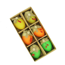 2.25" Green and Yellow Burlap Spring Easter Egg Ornaments Set of 6