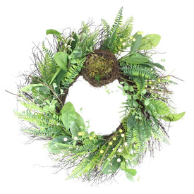 24" Unlit Green and Brown Foliage Artificial Spring Wreath with Nest