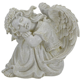 8.5" Ivory Resting Angel with Floral Crown Outdoor Garden Statue