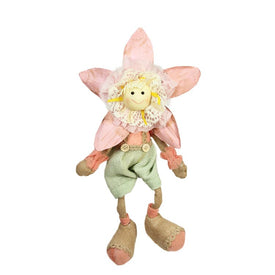 15.5" Pink and Green Spring Floral Sitting Sunflower Girl Decorative Figure