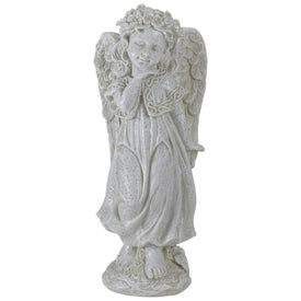 9.75" Ivory Standing Angel with Floral Crown Outdoor Garden Statue