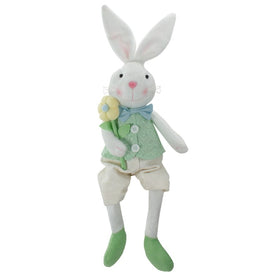 24" White and Green Boy Bunny Rabbit Easter and Spring Tabletop Figure