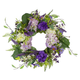 Purple 26" Hydrangea and Foliage Spring Floral Twig Wreath