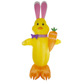 6' Yellow and Orange Inflatable Lighted Chick with Carrot Easter Outdoor Decor