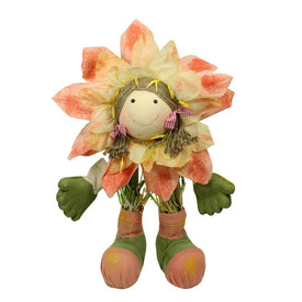 29" Peach Green and Yellow Spring Floral Standing Sunflower Girl Decorative Figure