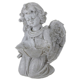 9" Kneeling Angel with Flower Bird Feeder Outdoor Garden Statue