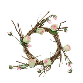 11" Brown and Pink Rose Twig Artificial Floral Wreath