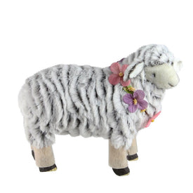 8" White and Pink Artificial Standing Sheep Wearing Flower Necklace