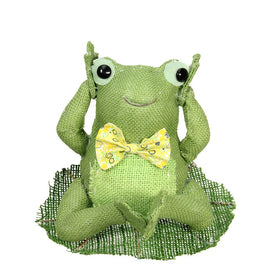 7.5" Green Yellow and White Decorative Sitting Frog Spring Tabletop Decoration