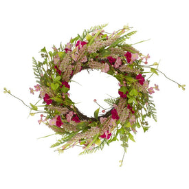 21" Pink Spring Floral Foliage and Berry Twig Wreath