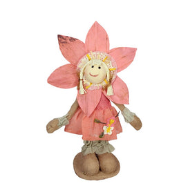 14.5" Peach and Tan Spring Floral Standing Sunflower Girl Decorative Figure