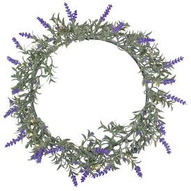 16" Pre-Lit Artificial Lavender Spring Wreath with White LED Lights