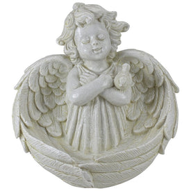 9" Cherub Angel Wings Bird Feeder Outdoor Garden Statue