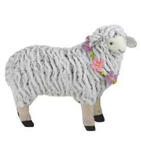 13" White and Brown Plush Standing Sheep Spring Easter Figure
