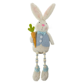 22" Blue and White Boy Bunny Rabbit with Dangling Bead Legs Spring Figure