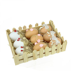 2.25" White and Brown Easter Egg Ornaments Set of 9