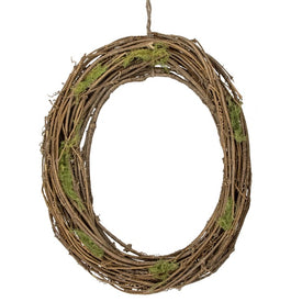 15.5" Unlit Natural Grapevine and Twig Oval Spring Wreath with Moss