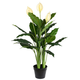 37" Artificial Green Peace Lily with 27 Leaves in Plastic Pot