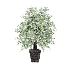 4' Artificial Silver Maple Bush in Square Willow Basket