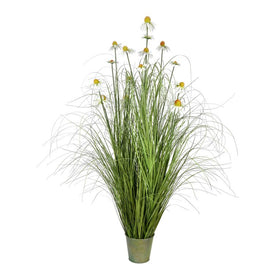 60" Artificial Green Daisy Grass in Iron Pot