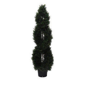 5' Artificial UV-Resistant Cedar Double Spiral-Shaped Topiary in Plastic Pot