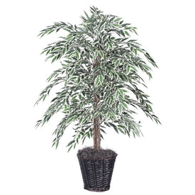 4' Artificial Variegated Smilax Bush in Rattan Basket