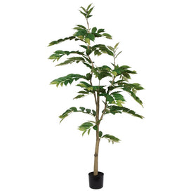 6' Artificial Green Nandina Tree with 284 Leaves in Plastic Pot