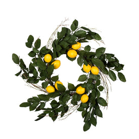 24" Artificial Green Salal Leaf/Yellow Lemon Wreath