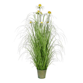 37" Artificial Green Daisy Grass in Iron Pot